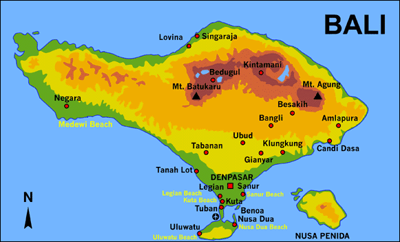 Карта мест для серфинга на Бали