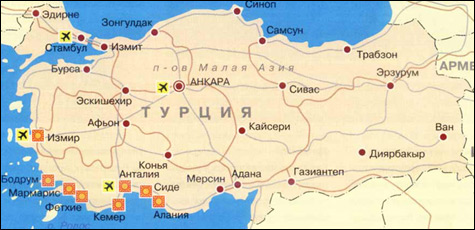 Отдых в Турции: карта курортов Турции